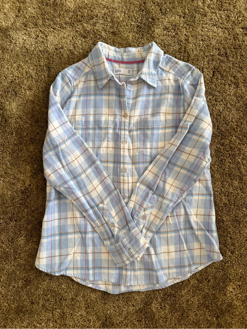 Baby blue Croft & Barrow plaid button up flannel shirt; perfect condition